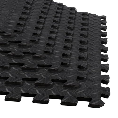 Interlocking Puzzle Exercise Mat, EVA Foam, 20" x 20", 1 cm Thick, Black, 24 Pieces, 64 Sq Ft, for Home Gym, Fitness Equipment and Play Areas (6, Black) - color: Black