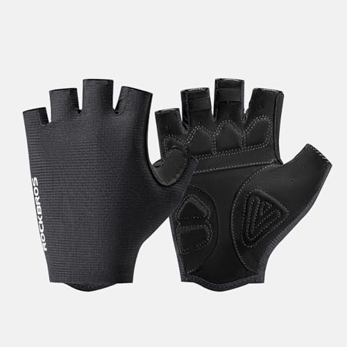 ROCKBROS Cycling Gloves for Men Women Breathable Gel Pad | Reduce Riding Pain, Breathable Mesh Keeps Hands Cool,Fits MTB Hiking Outdoor Work - color: Breathable Half Black, size: Large