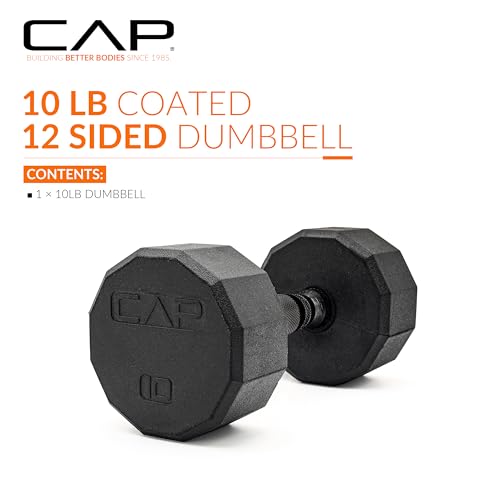 CAP Rubber Coated Dumbbell Weights, Free Weights for Home Gym Strength Training, Anti-Roll Hex Dumbbells with Black, Chrome & Comfort Grip Handles, Singles - size: 10 lb, style: 12-Sided - Black Handle