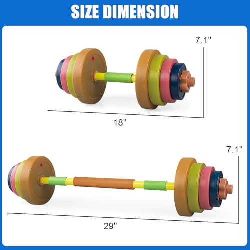 Kids Exercise Weight Set, Barbell and Dumbbell Workout Equipment, Toddler Beginner Gym Toy for Pretend Play Lifting Exercise & Fitness, Adjustable Fill with Sand or Water - size: 2-In-1