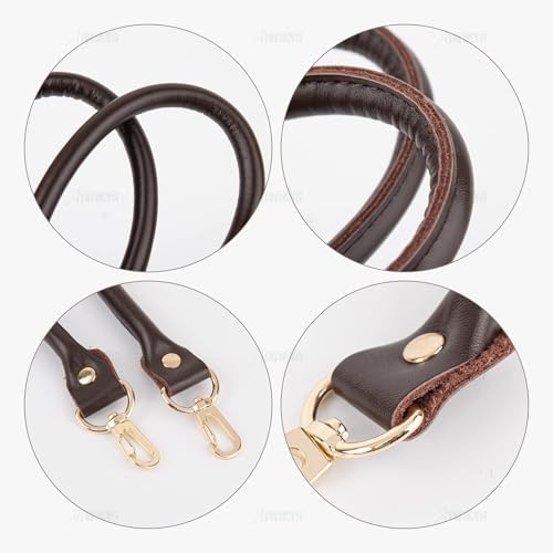 AUEAR, 2 Pack Purse Straps Replacement Leather Handbag Handles Dark Brown with Gold Metal Lobster Buckles - color: Dark Brown