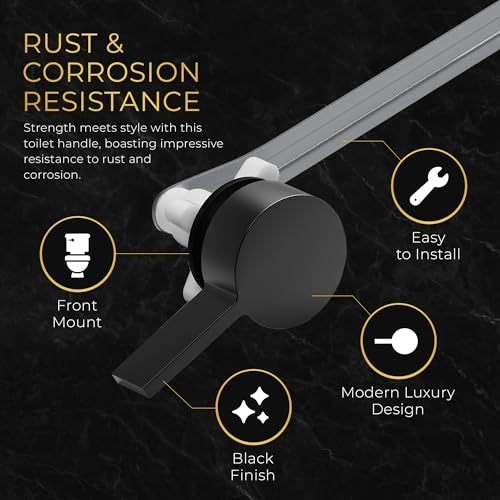 RAVINE Premium Modern Luxury Universal Toilet Handle Replacement, Majestic Collection. Toilet Lever Replacement, Easy Install (Black, Front Mount) - color: Black