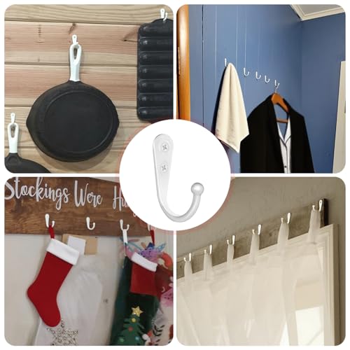 20 Pcs Key Hooks Coat Hooks for Hanging, Key Holder, Wall Mount Hook with Stainless Steel Screws, Command Hooks Utility Hangers for Key, Hat, Cup, Coat, Picture (White) - color: White