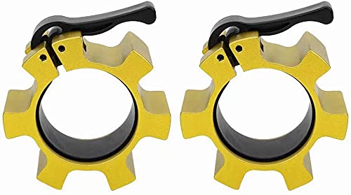 Metal Olympic Barbell Clamps 2inch Heavy Duty Exercise Collars,Weight Clips for 2" Barbell,Quick Release Weight Clamps for Weightlifting, Olympic Lifts Strength Fitness Training 1 Pair - color: Gold
