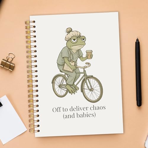 OJMFHEGEE Labor and Delivery Nurse Gifts Spiral Notebook 5.5x8.3 in, L&D NICU Nurse Gifts, Off to Deliver Chaos and Babies Funny Medical Obgyn Frog Hardcover Notebook Journal for Women Coworkers - color: Funny Medical Obgyn Frog