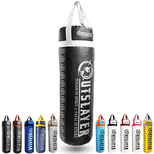 Outslayer 80 Pound Filled Punching Bag Boxing and MMA Made in USA - color: Black/White, style: Without Bottom D-Ring