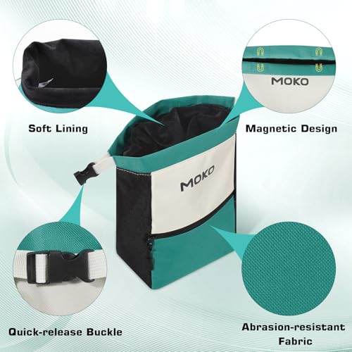 MoKo Chalk Bag for Rock Climbing, Large Capacity Climbing Chalk Bag with Magnetic Snap and Zipper Pocket, Portable Chalk Bucket for Rock Climbing, Weight Lifting, Bouldering, Gymnastics, Fitness - color: Green