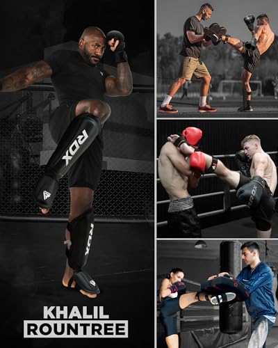 RDX Shin Guards Kickboxing Muay Thai, SATRA SMMAF Approved, Premium Maya Hide Leather, Leg Instep Protection Pads, MMA Martial Arts Kicking Sparring Training Gear, BJJ Karate Boxing Taekwondo, Black - color: Black, size: Medium