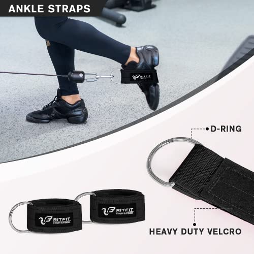 RitFit 7PCS Barbell Squat Pad Set, Hip Thrust & Lunges | Includes Resistance Band, 2 Safety Straps, 2 Gym Ankle Straps & Carry Bag, Upgraded Neck & Shoulder Protective Pad - color: Black
