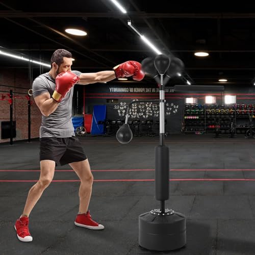 3-in-1 Freestanding Punching Bag Set, Boxing Bag Set with Adjustable Height, 2 Speed Balls & 360° Relax Bar, Complete Home Boxing Training System for Adults & Teens