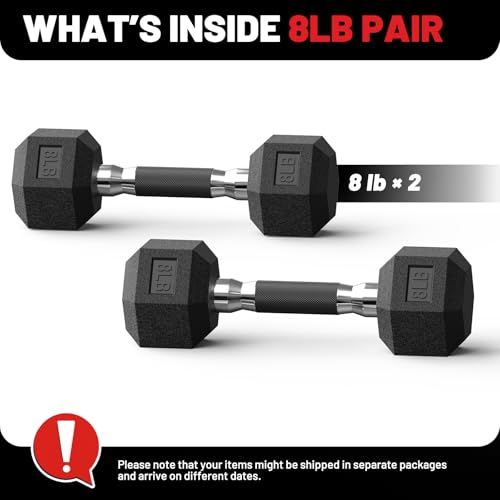 PAPABABE Hex Dumbbell Set 2.5-100lb, Rubber Grip Dumbbells, Home Gym | Complete & Durable Cast Iron Core Odorless Antiroll Hex Shape Ergonomic Versatile Home Gym Comfort Non-Slip Grip - size: 8 lb, Pair, style: Rubber Grip