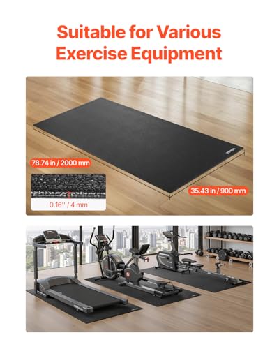 VEVOR Treadmill Mat for Carpet Floor, Exercise Equipment Mat for Treadmills, Stationary & Recumbent Bikes, High Density PVC Floor Protector Gym Mats, Waterproof and Non-Slip for Home Gym - size: 36"x 79"x 0.16"