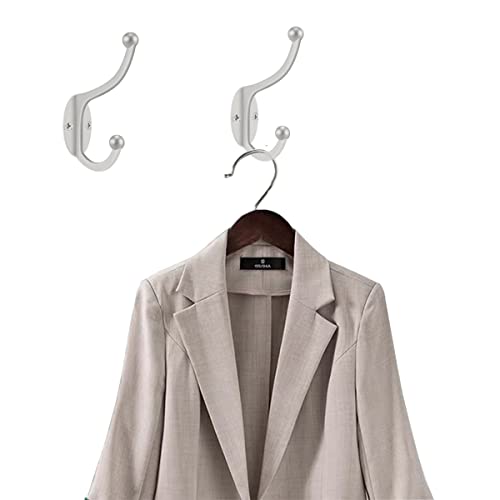 ZEYU Wall Hooks, 10Pcs Coat Hooks Hardware Towel Hooks for Hanging Coats Double No Rust Black Robe Hooks Wall Mounted with Screws for Key, Towel, Bags, Cup, Hat - color: 10Pcs Silvery