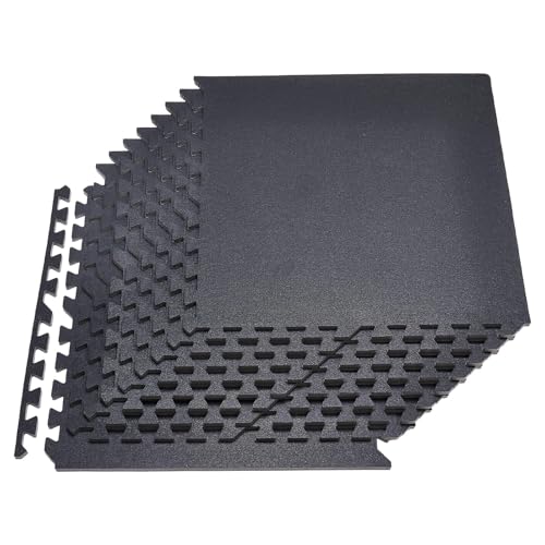 VEVOR 0.56Inch 48sq.ft 12 Tiles Gym Flooring for Home Gym, Rubber Top with High Density EVA Foam, 24 x 24In Gym Floor Exercise Equipment Mats, Interlocking Gym Mats, Puzzle Workout Mats, Black | Rubber Top with High Density EVA Foam, Lightweight Gym Floor