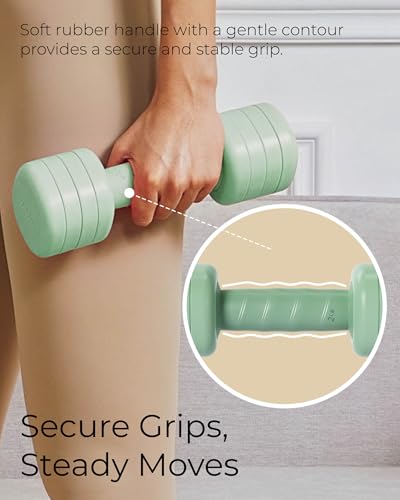 Adjustable Dumbbell Set｜2LB 3LB 4LB 5LB Light Hand Weights for Women｜One-Twist Weight Adjustment｜Non-Slip Curved Grip Handle｜Free Weights for Home Gym, Rehab, Pilates, Yoga, Strength Training - color: Sage