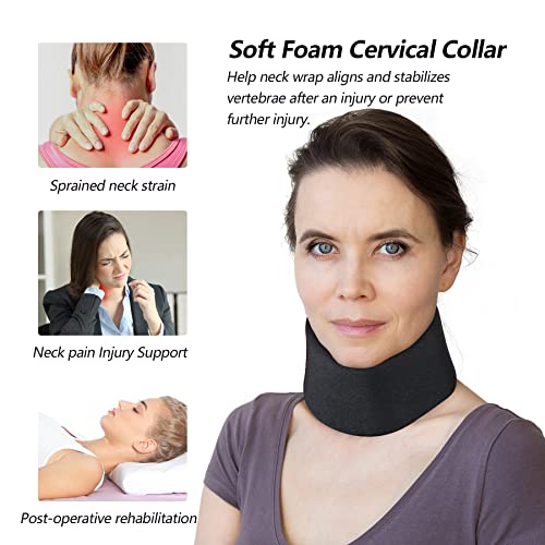 Soft Foam Neck Brace Universal Cervical Collar, Adjustable Neck Support Brace for Sleeping - Relieves Neck Pain and Spine Pressure, Neck Collar After Whiplash or Injury (Black, 2.5" Depth Collar, L) - size: Large, style: Black, 2.5" Depth