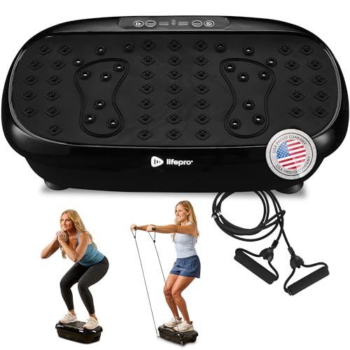 Lifepro HexaPlate Lite Vibration Plate Exercise Machine — Magnetic Acupoints, 99 Speeds & 10 Presets Vibration Platform Machine with Resistance Bands — Vibrating Plate for Lymphatic Drainage & Toning - color: Black