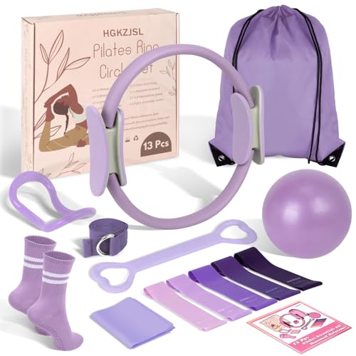 Pilates Kit for Women 13PCS, Pilates Ring Ball Resistance Bands Workout Set | Pilates equipment set for women and beginners, at home pilates kit for mat workouts, toning, stretching and strength training - color: Lavender