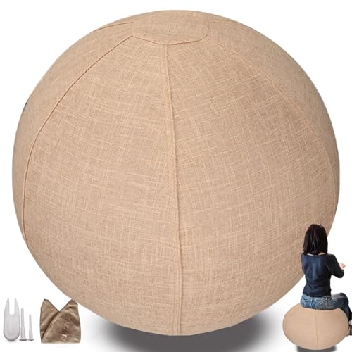 Protective Cover for Fitness Balls | Air Plug Included, Exercise Ball, For Pregnancy Ball Chair Yoga Ball, No Yoga Ball Included Washable Linen Ball Cover - color: Light Yellow, size: 55CM