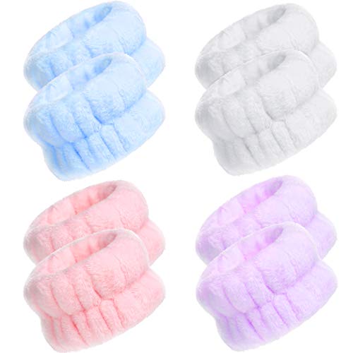 Chuangdi 4 Pairs Wrist Bands for Washing Face Wrist Spa Microfiber Wash Towel Band Scrunchies Absorbent Wristbands Sweatband for Women Prevent Liquid from Spilling(Lovely Colors) - color: Lovely Colors