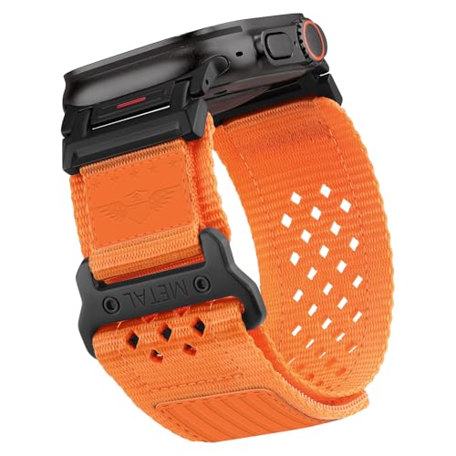 Rugged Nylon Band for Apple Watch Ultra 3/2/1 Series 11 10 9 8 7 6 5 4 SE/3/2/1 for Men,Breathable Stars-Stripes Flag Wristband Workout Athletic Strap for iWatch Ultra Bands 49mm 46mm 45mm 44mm 42mm - color: 09-Orange-Leather Flag-Metal adapter, size: 49/