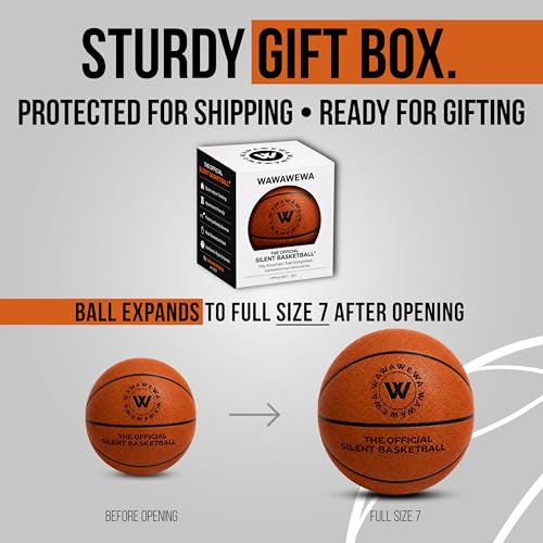 WAWAWEWA The Official Silent Basketball Size 7 (29.5") - Airless Quiet Indoor Basketball for Low-Noise Dribbling, Apartment Practice & Indoor Training - Real Feel PU Foam Ball