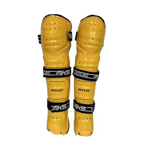 MyLec MK5 Street/DEK Shin Pad, Lightweight & Durable Hockey Accessories, 360° Straps, Hard Front Shells, Breathable Material, Metatarsal Padding Ice Hockey Shin Guards, Foam Rubber - color: Gold, size: 9"