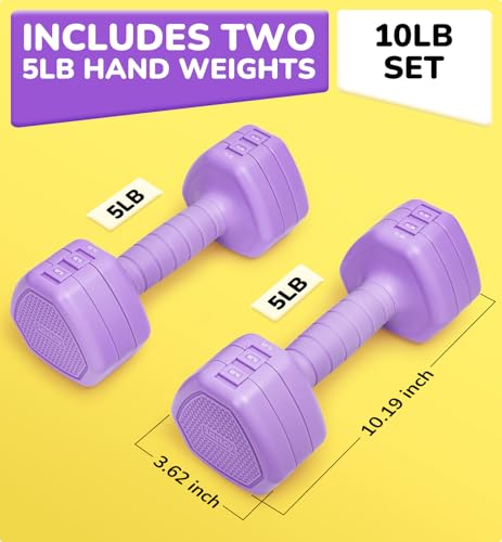Adjustable Dumbbell Set of 2, 10LB 20LB 30LB Weight Set | Hand Weights for Women Men, Dumbbells for Home Gym Outdoor Exercise & Muscle Toning Weight Loss Rehab Strength Training - color: Purple, style: 10 lb, Pair-Rubber Handle