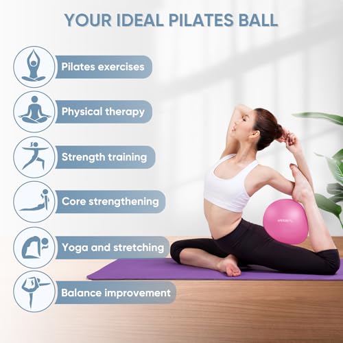 APEXUP 9 Inch Pilates Ball Small Exercise Ball for Yoga, Fitness, Balance, Core Workout, Physical Therapy - color: Fuschia