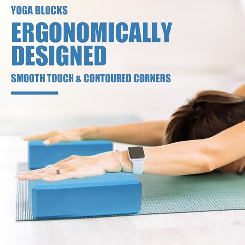 Septo 2 Pcs Yoga Blocks, 9x6x3 Inch Foam Blocks for Pilates | High density EVA foam Yoga Props lightweight non-slip surface for meditation stretching balance training - color: Blue