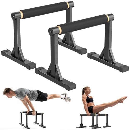GanFindX Wooden Parallel Bars 12/10-14" 600LB Capacity for Home Gym | 600LB Wooden Parallettes with Non-Slip Base, Adjustable Bars for Dips, Push Ups, Handstands, L-Sits & Gym Training, Black - size: 12"