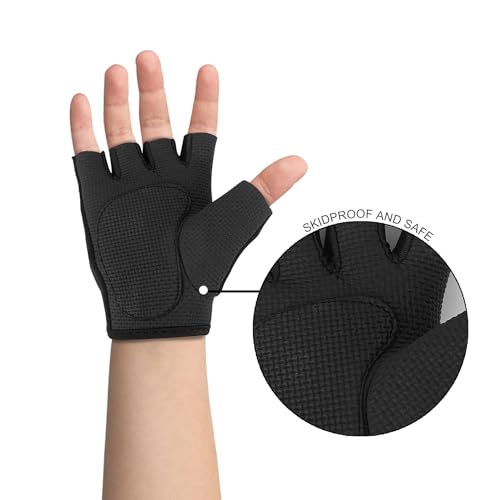 Luwint Kids Fingerless Workout Gloves - Anti-Slip Fitness Mitten for Children Cycling Yoga Weightlifting, 1 Pair - color: Black, size: Small