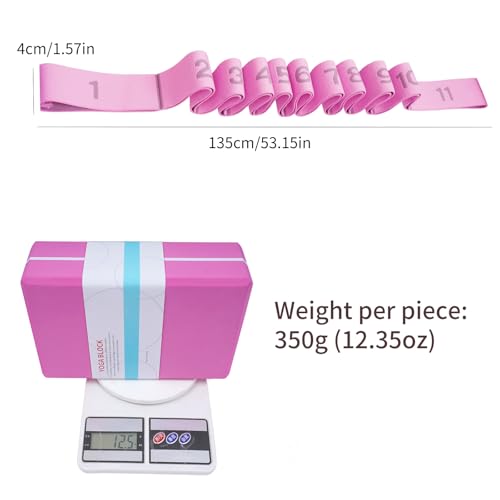 High Density Yoga Blocks 2 Pack with 11 Loops Stretch Band, 350g Non-Slip Foam Exercise Bricks for Pilates & Dance, Pink Gym Accessories with Carry Bag for Flexibility, Balance & Rehab Training - color: Pink Brick & Pink Band