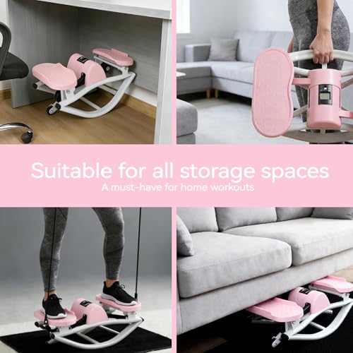 Rock Stepper with Resistance Bands - Ultra-Quiet Hydraulic Lateral Stepper, Fully Assembled Side to Side Step Rocker for Home Office, 250LBS Capacity - color: Pink