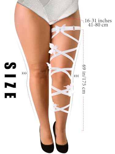 Rave Leg Wrap Butterfly Lace Rhinestone Non-Slip Elastic Legging Gothic Festivals Coachella Outfits for Women - color: White a