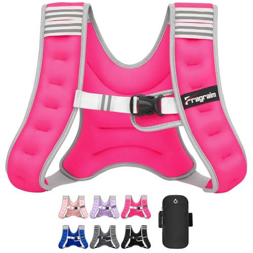 Fragraim Weighted Vest for Women Men - 8lb/10lb/12lb/16lb/22lb/25lb/30lb Weight Vest with Reflective Stripe, Detachable Phone Pouch, Ideal for Walking, Strength Training, Running, Workout, Cardio - color: Rose, size: 8 lb