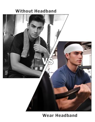 Headbands for Men & Women, Sweat Headband Non-Slip Sweatband Sports Running Cycling Yoga Basketball Workout Football Training - color: White Pack