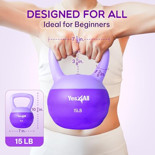 Yes4All Soft Kettlebell, PVC Strength Training Kettlebells for Women, Floor Protection & Quiet, Wide Handle, Aesthetic Soft Weights (5,10,15,20lb) for Home Gym, Fitness Beginners - color: 15lb - Purple