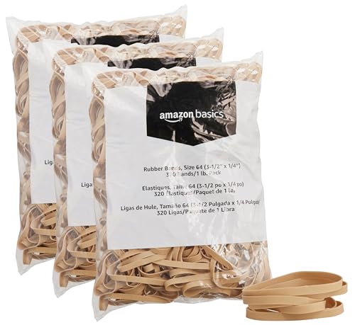 Amazon Basics Rubber Bands, Office Supplies, Size 64 (1/4"), 320 Bands/1 lb Pack, 3-Pack, Tan - size: Size 64, style: 3-Pack