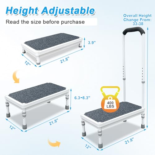 Medical Step Stool with Handle for Elderly Seniors SUV Car Steps 400lb Stepping Stool Adults Ramps with Handrails Height Adjustable Rv Steps Wide Platform Safety Handicap Mobility Assist Devices - size: 21.8×12×38inch