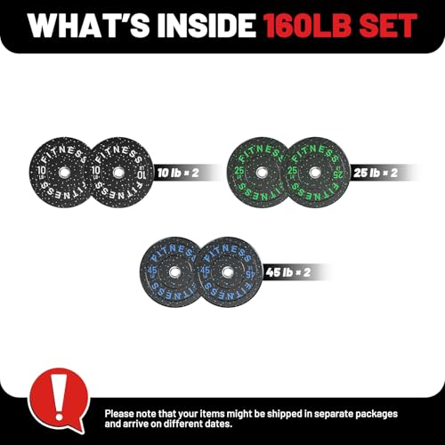 2" Bumper Plates Set Olympic Weight Plates for Barbell Strength Training | Papababe 2Inch Weights Plates Set, Floor Protective Plates, 20-600lbs Rubber Bumper Plates for Weightlifting, Bench Press - size: 160 LB SET (PAIR OF 10, 25, 45 LB), style: High Bo