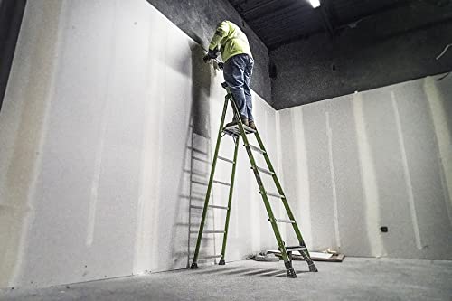 Little Giant Ladders, MightyLite 2.0, 8' Stepladder with Ground Cue, Fiberglass, Type IAA, 375 lbs Weight Rating, (15408-001), Green - size: 8 Ft.