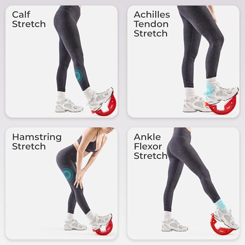Sunny Health & Fitness Calf Stretcher and Foot Rocker for Plantar Tight Calves Relief Hamstring Ankle Strengthener Facetious Sling Stretch Fighter Stretching Device Mobility - style: Red