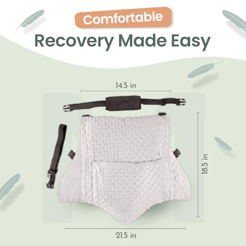 MOYOAMA Hysterectomy Pillow Post Surgery – Form-Fit Support Shield with Secure Straps, 2 Pockets, & Cozy Muff – After Hysterectomy Recovery Must-Haves, Post-Op C-Section Pillow Post Surgery Gifts - color: Moonlight Grey