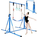FC FUNCHEER Foldable Gymnastics Bar,5FT Horizontal bar,Adjustable Kids Training bar for Kids Ages 3-15,Kids Gymnastics bar,Triangle Stable Structure-Gym Equipment for Home - color: Blue, style: Bar-Swing-Rings