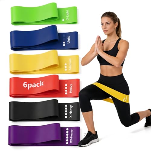 6 Wide Resistance Bands for Legs and Glutes – Non-Slip Synthetic Rubber Exercise Bands – Fabric-Free for Squats, Kickbacks, and Strength Training