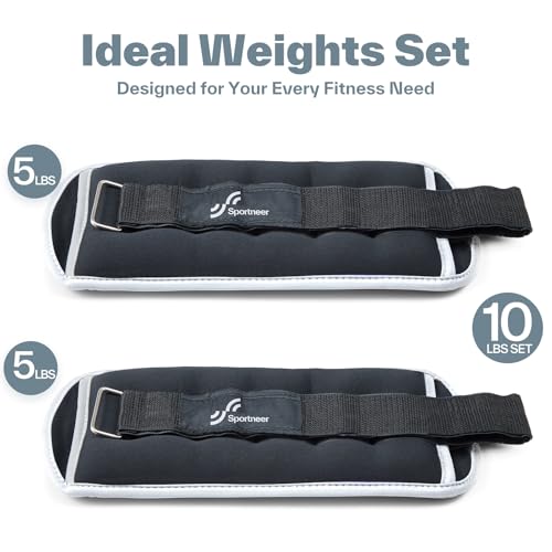 Sportneer Ankle Weights Wrist Weights Pair of 1/2/4/6/10 LBS for Men Women Kids Strength Training Wrist and Ankle Weights Set with Reflective Strips for Dancing Running Walking Fitness Workout Gym - color: Black, size: 5 lbs x 2