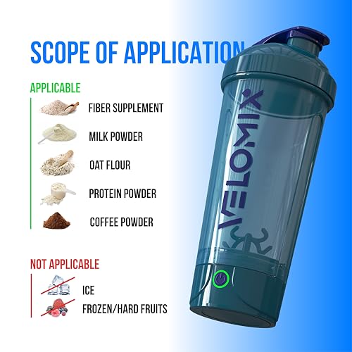 VELOMIX Electric Protein Shaker Bottle - 24 oz | USB-C Rechargeable | Leak Proof Shaker Cups for Protein Shakes | Portable Blender for Shakes and Smoothies (Electric - Blue) - color: Electric - Blue