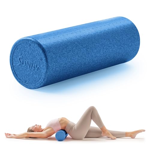 Sunny Health & Fitness High-Density Foam Roller 12" to 36", for Stretching & Muscle Recovery – Black, Blue, Pink - color: Blue, size: 36-Inch