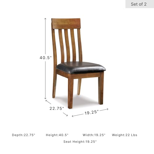 Signature Design by Ashley Ralene Rake Back 19" Dining Room Chair 2 Count, Medium Brown | Transitional style, Rake back wood chairs, Medium brown finish, Easy to clean faux leather seats, Kitchen dining use - color: Light Brown, style: 0